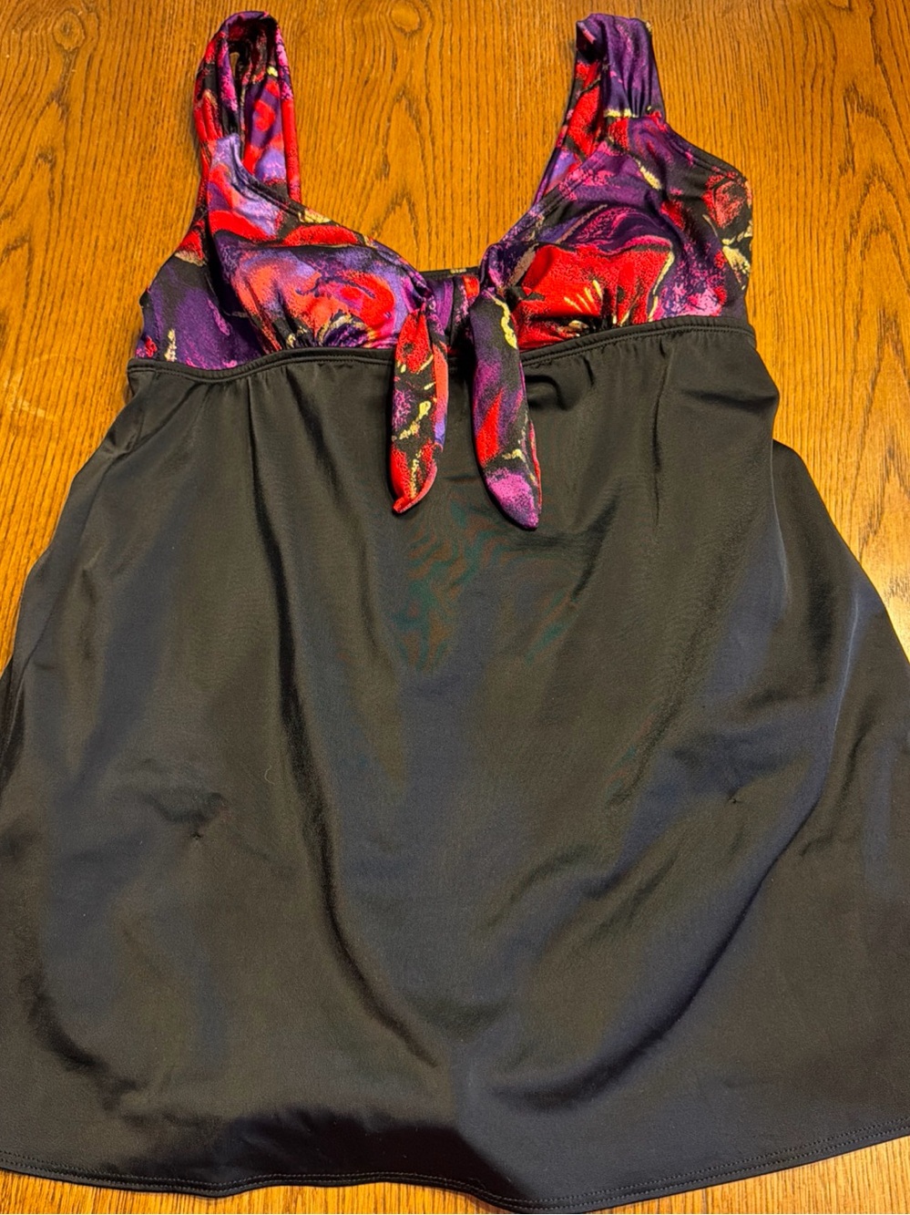CROFT & BARROW Floral Tie-Front Swimsuit in Black and Red-Purple
